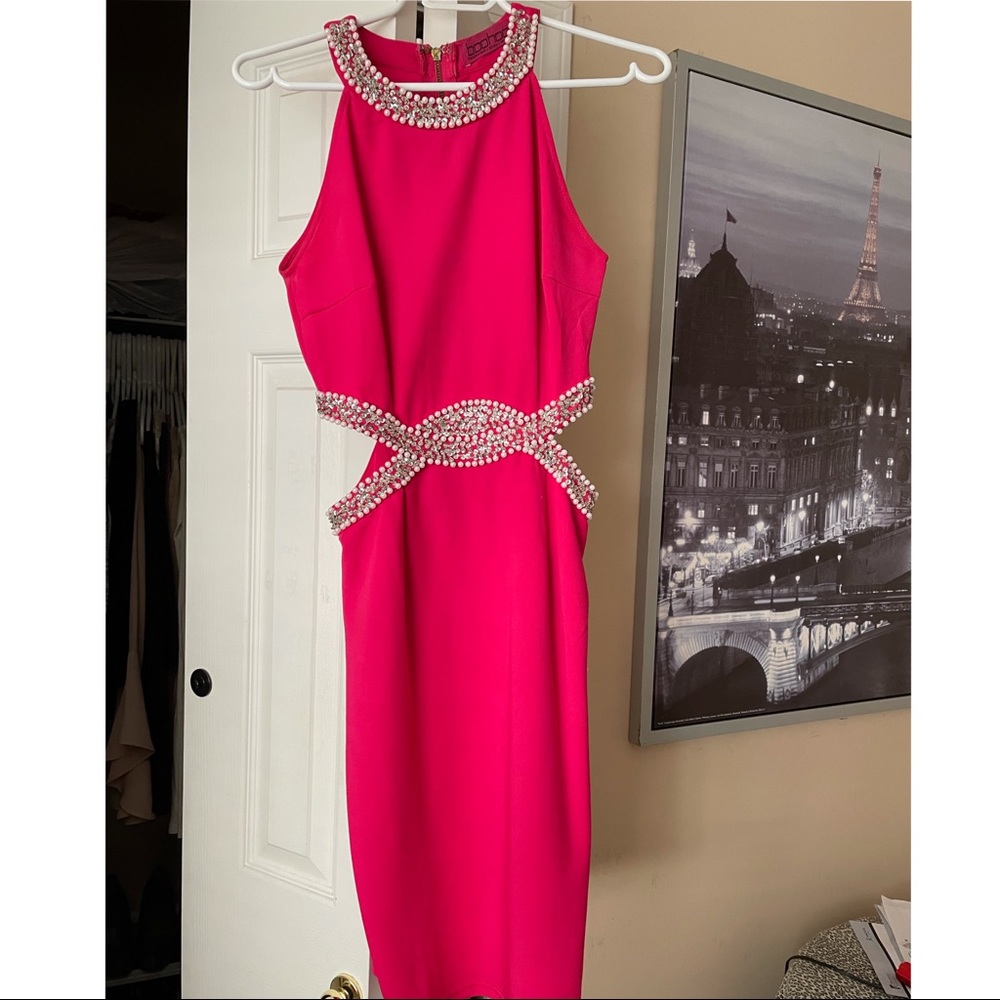 Boohoo Pink pearled dress